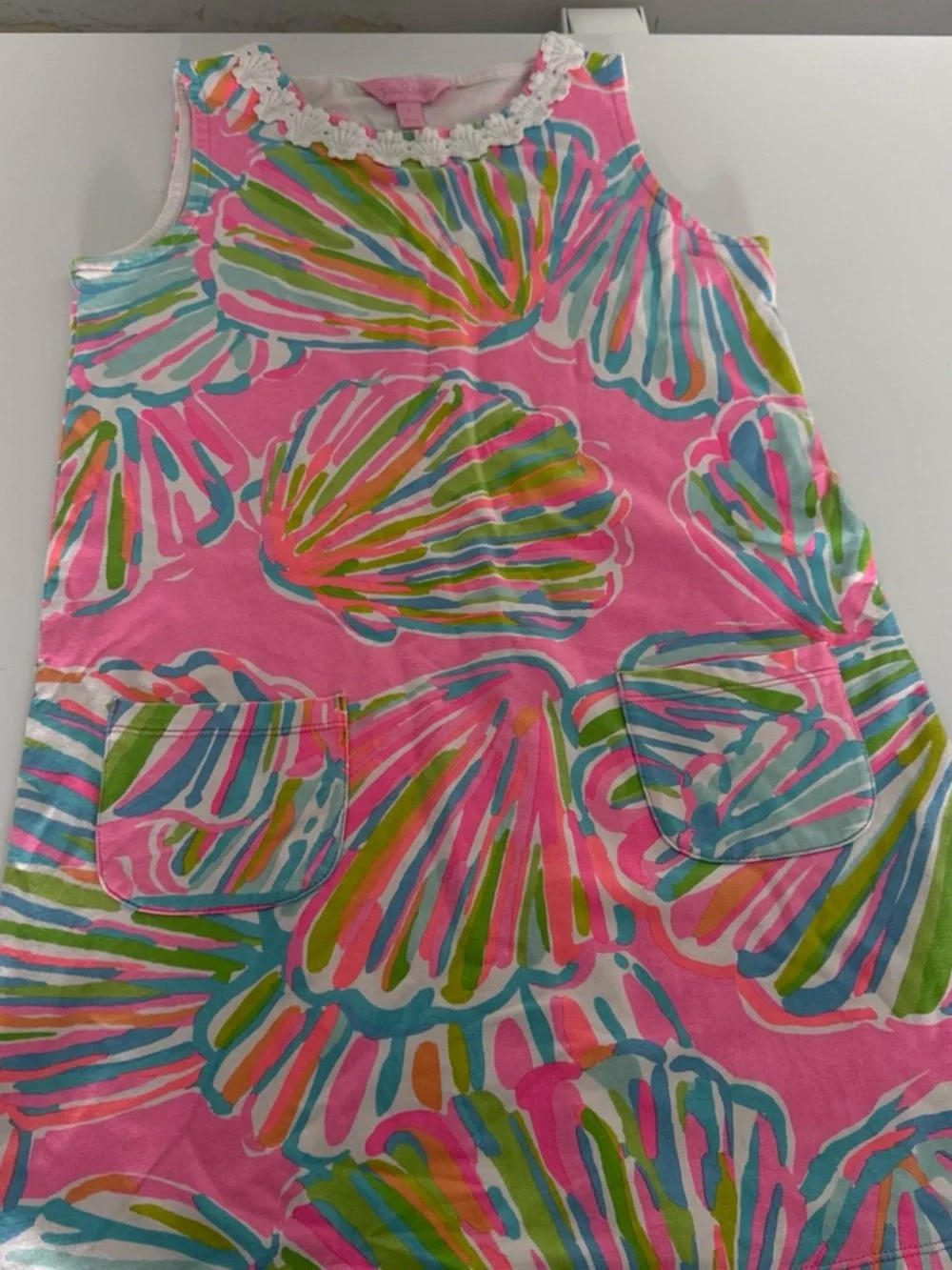Lily Pulitzer Girls Pink Shell-Print Sleeveless Dress with Pockets